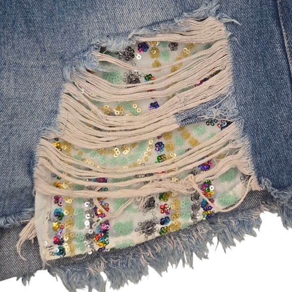 Hayden Los Angeles Distressed Colorful Sequins Pocket Jean Shorts Size Large - Picture 3 of 8